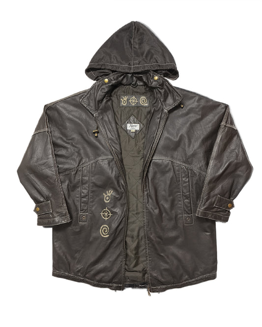 VINTAGE Emblem Print Leather Coat